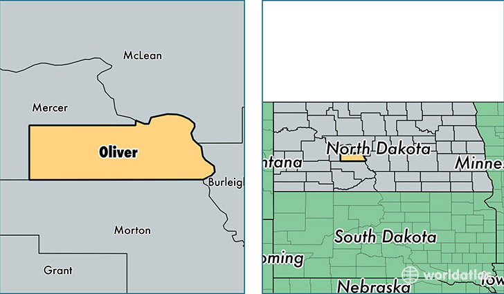 location of Oliver county on a map