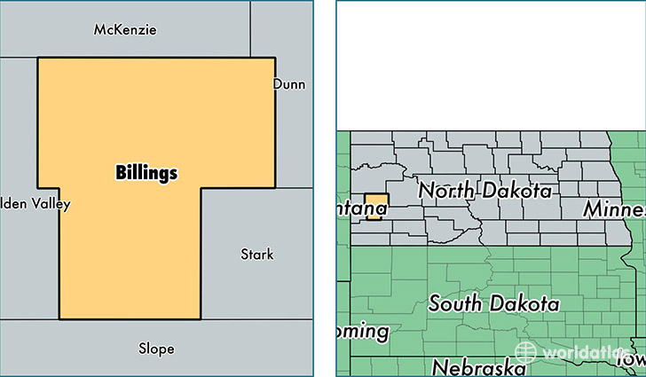 location of Billings county on a map