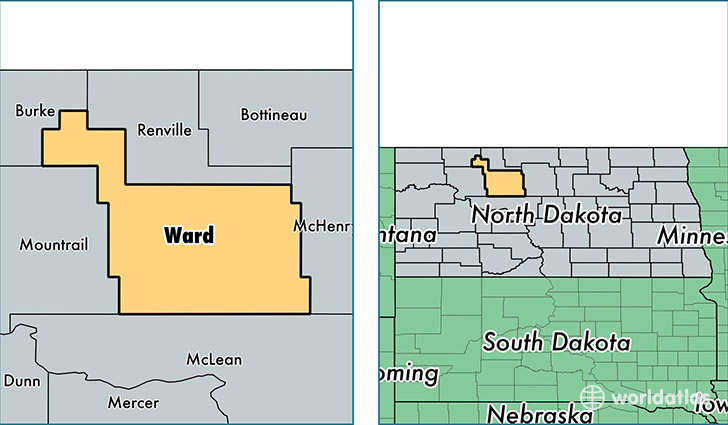 location of Ward county on a map