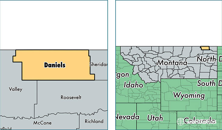 location of Daniels county on a map