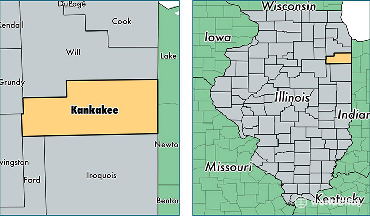 location of Kankakee county on a map