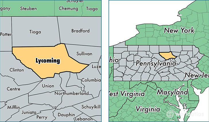 location of Lycoming county on a map