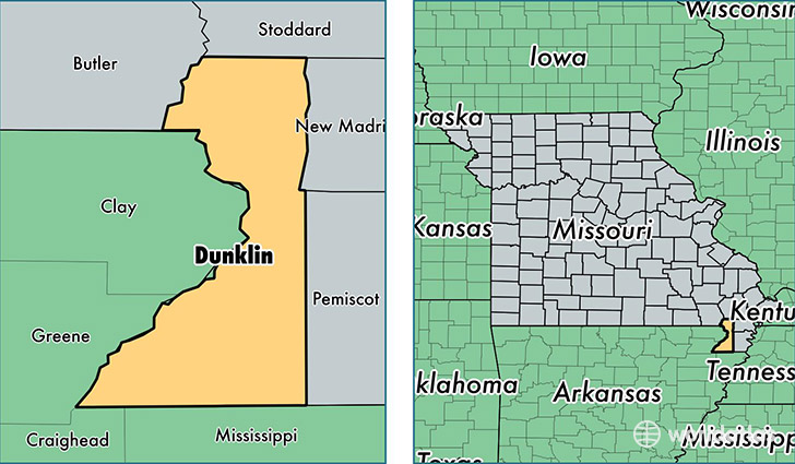 location of Dunklin county on a map