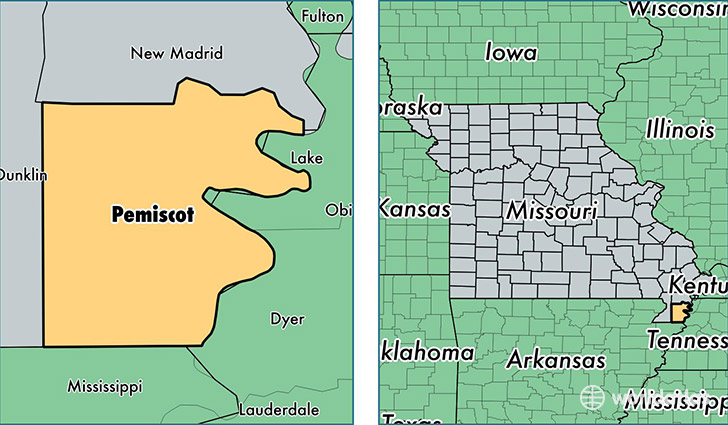 location of Pemiscot county on a map