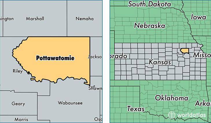 location of Pottawatomie county on a map