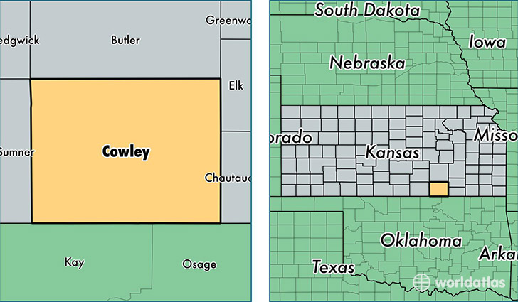 location of Cowley county on a map