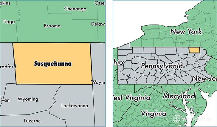 location of Susquehanna county on a map