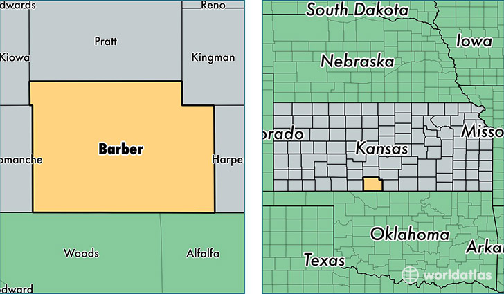 location of Barber county on a map