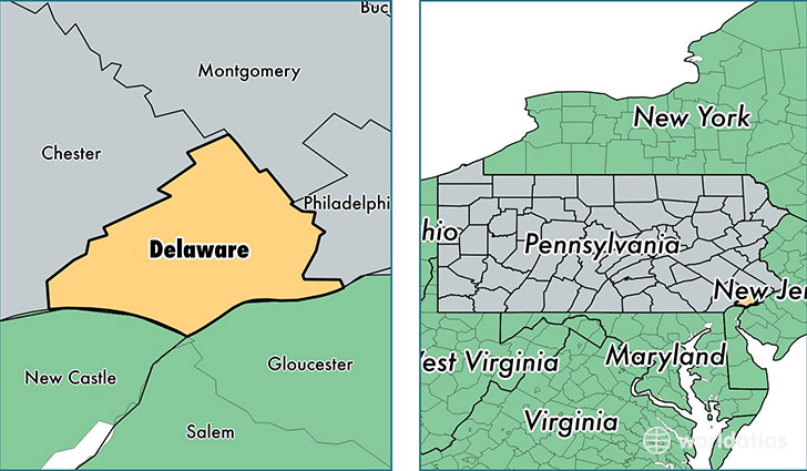 location of Delaware county on a map