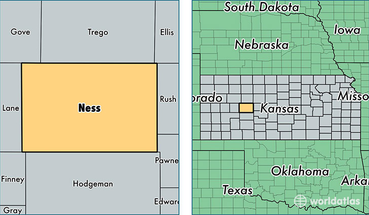 location of Ness county on a map