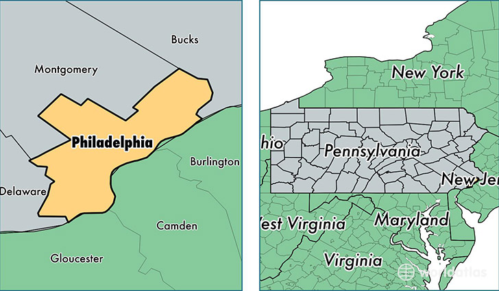 location of Philadelphia county on a map