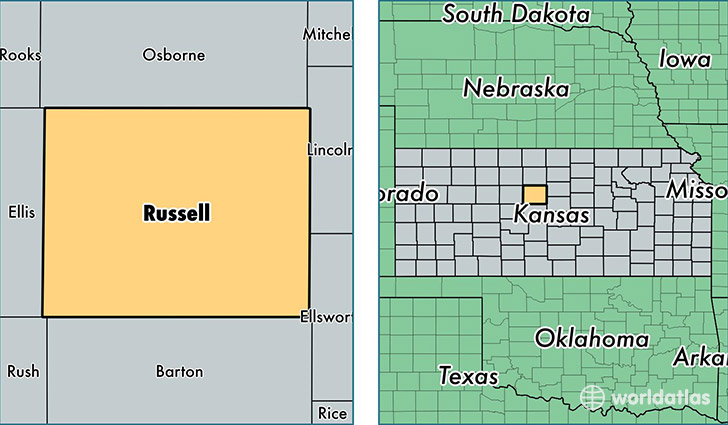 location of Russell county on a map