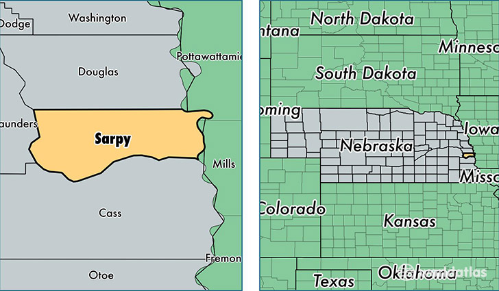 location of Sarpy county on a map