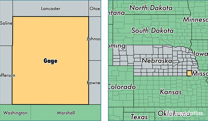 location of Gage county on a map