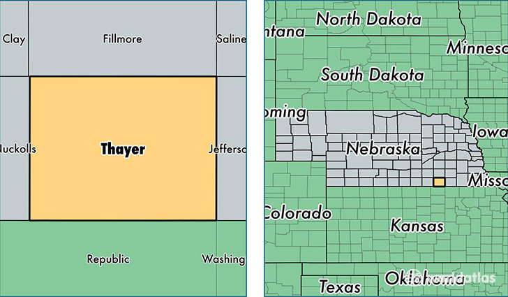 location of Thayer county on a map