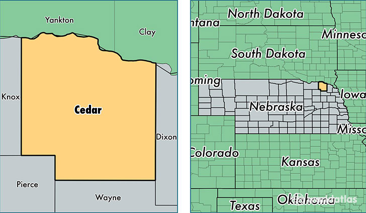 location of Cedar county on a map