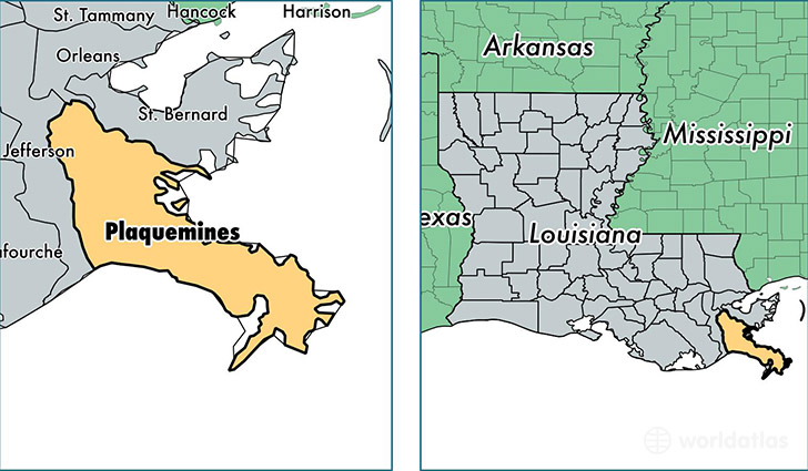 location of Plaquemines county on a map