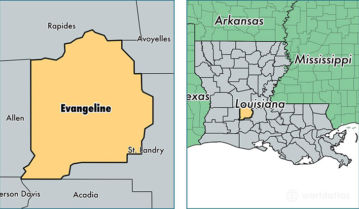 location of Evangeline county on a map