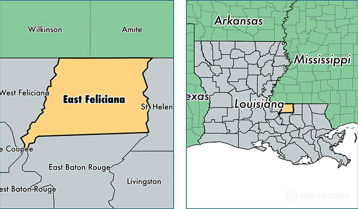 location of East Feliciana county on a map