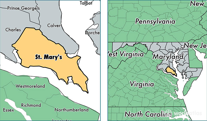 location of Saint Marys county on a map