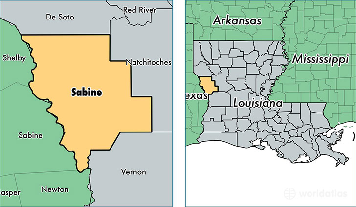 location of Sabine county on a map