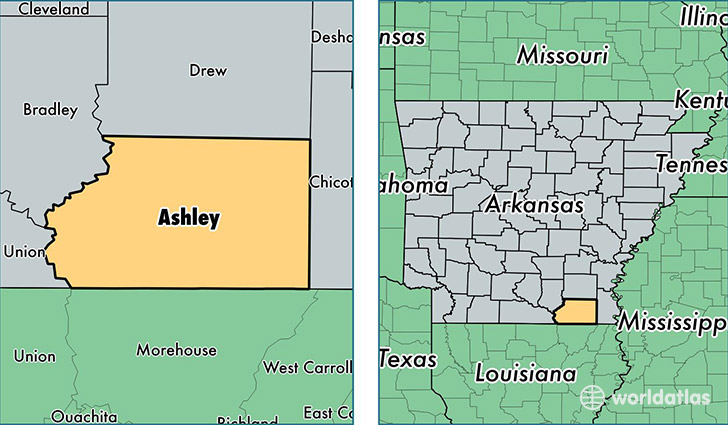 location of Ashley county on a map