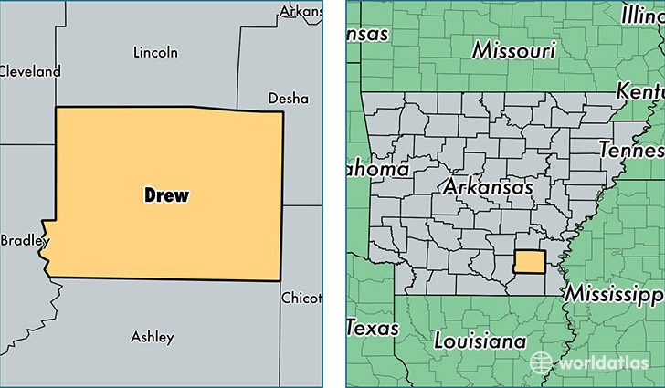 location of Drew county on a map