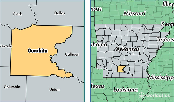 location of Ouachita county on a map