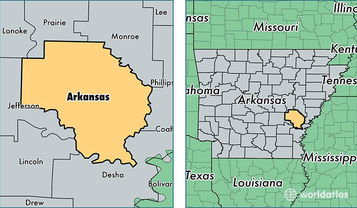 location of Arkansas county on a map