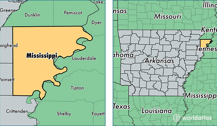 location of Mississippi county on a map