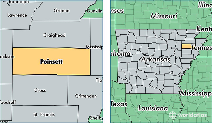 location of Poinsett county on a map