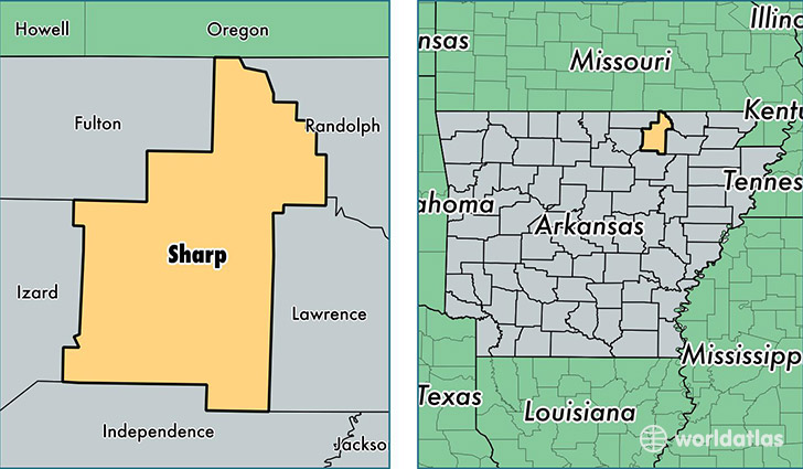 location of Sharp county on a map