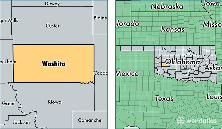 location of Washita county on a map