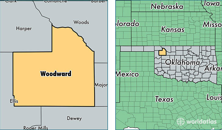 location of Woodward county on a map