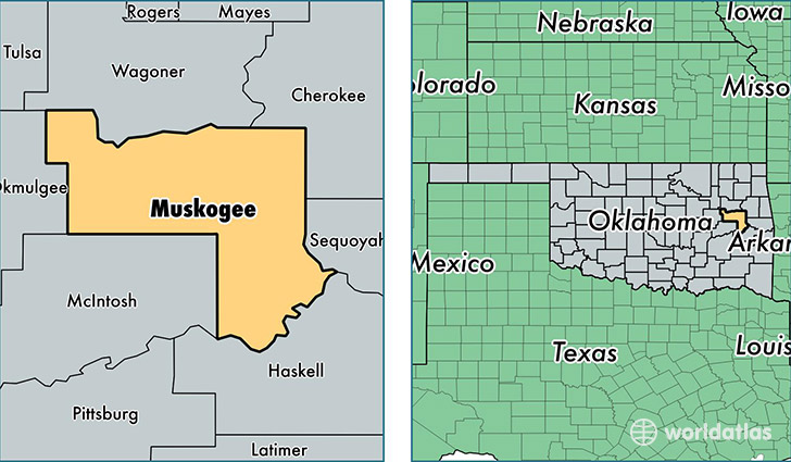 location of Muskogee county on a map