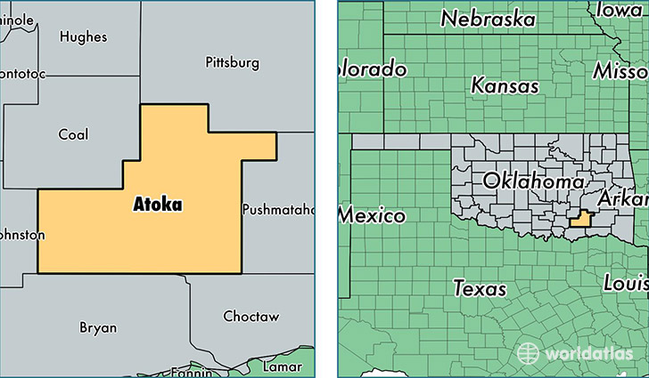 location of Atoka county on a map