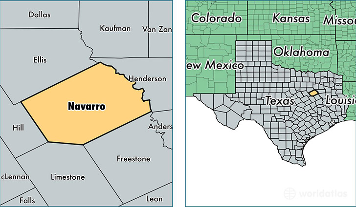 location of Navarro county on a map