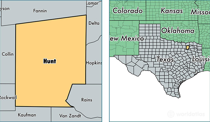 location of Hunt county on a map