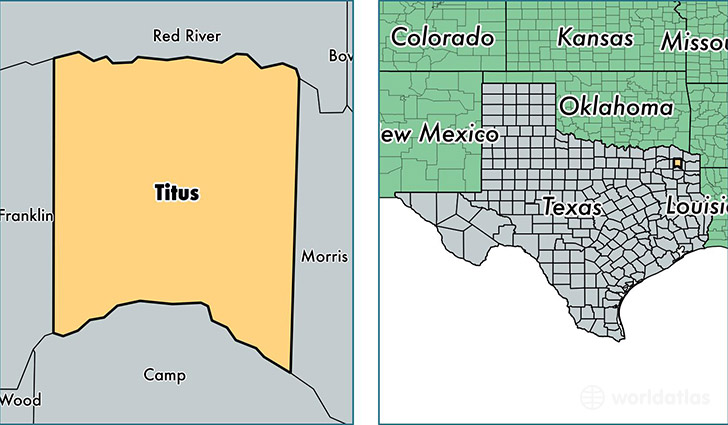 location of Titus county on a map