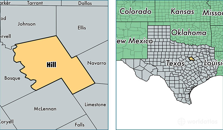 location of Hill county on a map