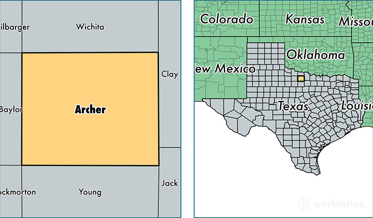 location of Archer county on a map