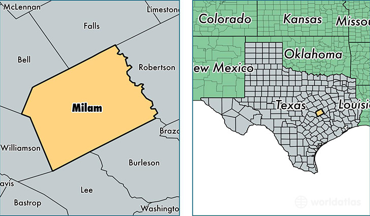 location of Milam county on a map