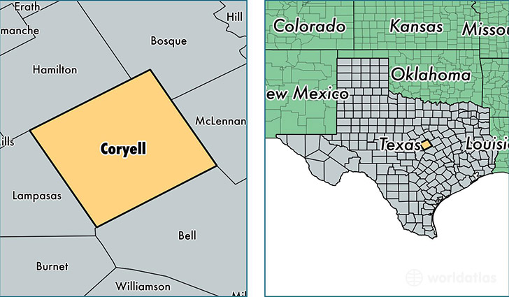 location of Coryell county on a map