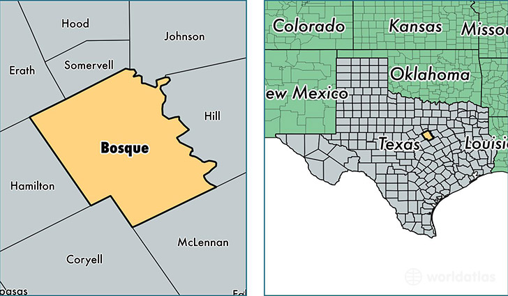 location of Bosque county on a map