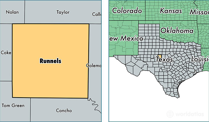 location of Runnels county on a map