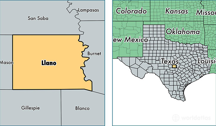 location of Llano county on a map