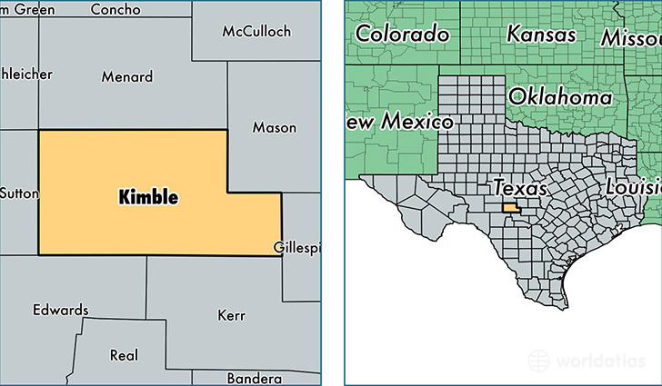 location of Kimble county on a map