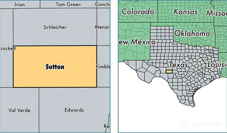 location of Sutton county on a map