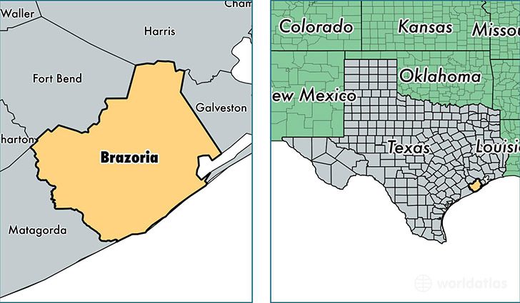 location of Brazoria county on a map