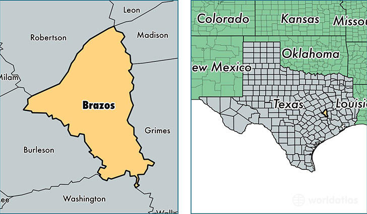 location of Brazos county on a map